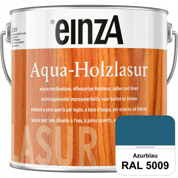 einzA Aqua-Holzlasur (RAL 5009 Azurblau) wasserverdünnbare offenporige Holzlasur für Holzbauteile