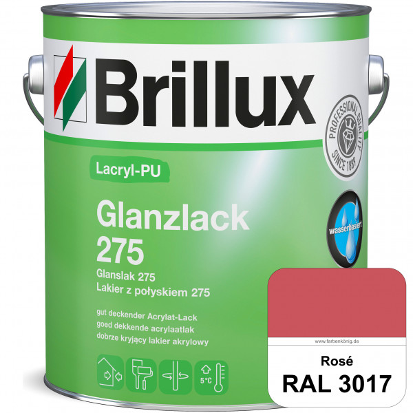 Lacryl-PU Glanzlack 275 (RAL 3017 Rosa) Glänzender Lack (wasserbasiert) für z. B. Holz, Zink, Alu un
