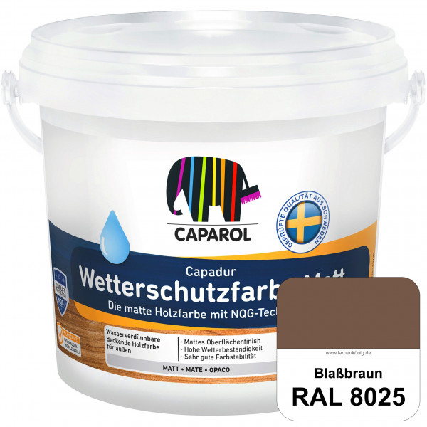 Capadur Wetterschutzfarbe Matt (RAL 8025 Blassbraun) matte Holzfarbe mit NQG-Technologie für außen