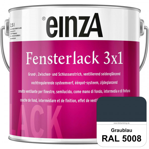 einzA Fensterlack 3 x 1 (RAL 5008 Graublau) wetterbeständiger & seidenglänzender Fensterlack