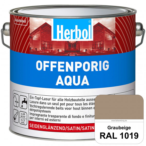 Offenporig Aqua (RAL 1019 Graubeige) Wasserverdünnbar & hochwertige Ein-Topf-Holzlasur - Feuchteschu