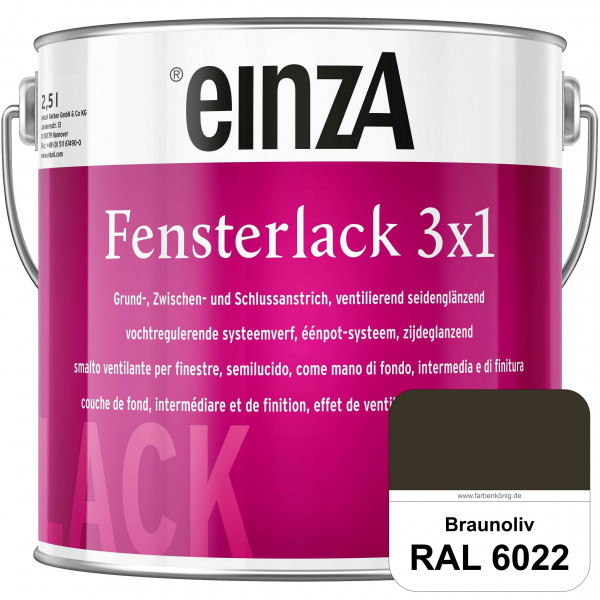 einzA Fensterlack 3 x 1 (RAL 6022 Braunoliv) wetterbeständiger & seidenglänzender Fensterlack