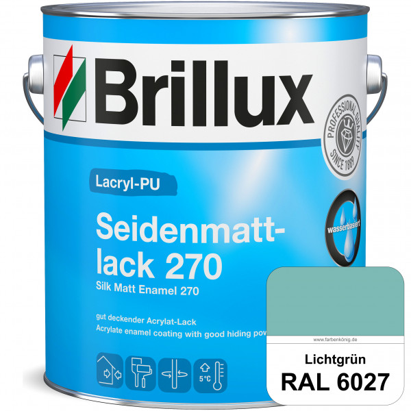 Lacryl-PU Seidenmattlack 270 (RAL 6027 Lichtgrün) PU-verstärkt (wasserbasiert) für außen und innen