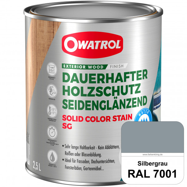 Solid Color Stain SG (RAL 7001 Silbergrau) deckende und seidenglänzende Wetterschutzfarbe außen