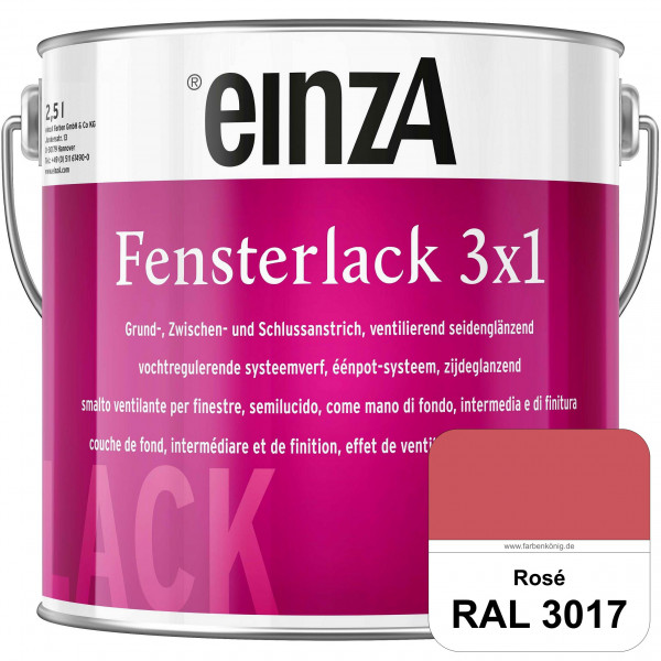 einzA Fensterlack 3 x 1 (RAL 3017 Rosa) wetterbeständiger & seidenglänzender Fensterlack