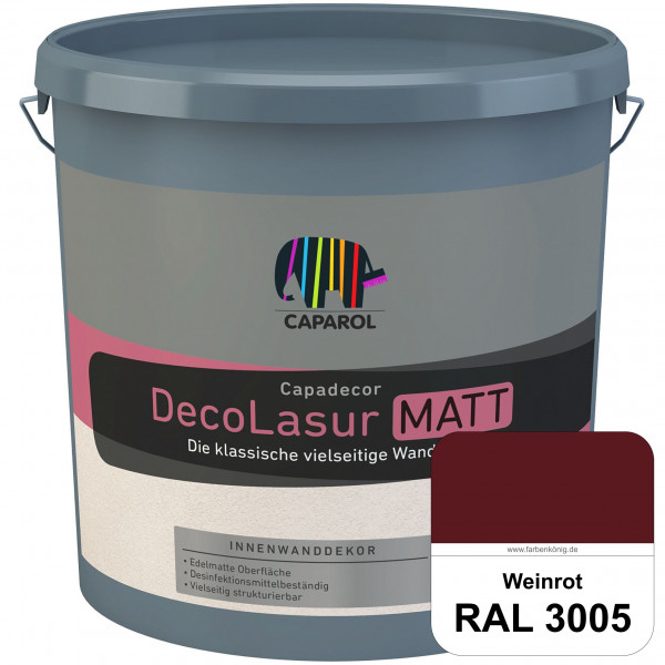 Capadecor DecoLasur Matt (RAL 3005 Weinrot) Matte Lasurfarbe auf Dispersionsbasis (innen)