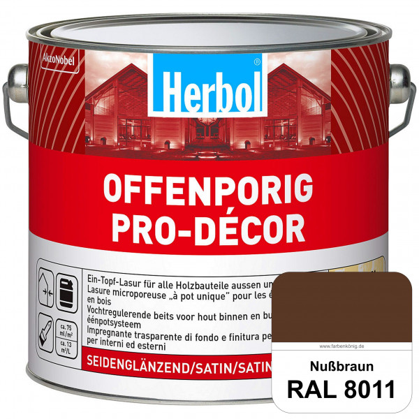 Herbol Offenporig Pro-Décor (RAL 8011 Nussbraun) Hochwertige Ein-Topf-Holzlasur mit 2-Phasen-UV-Schu