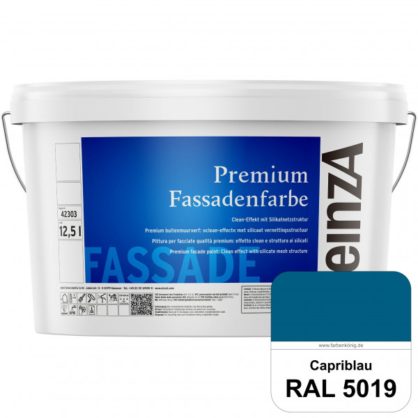 einzA Premium Fassadenfarbe (RAL 5019 Capriblau) Hochwertige Fassadenfarbe mit Clean-Effekt