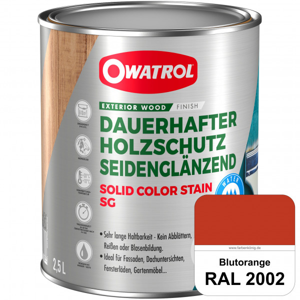 Solid Color Stain SG (RAL 2002 Blutorange) deckende und seidenglänzende Wetterschutzfarbe außen