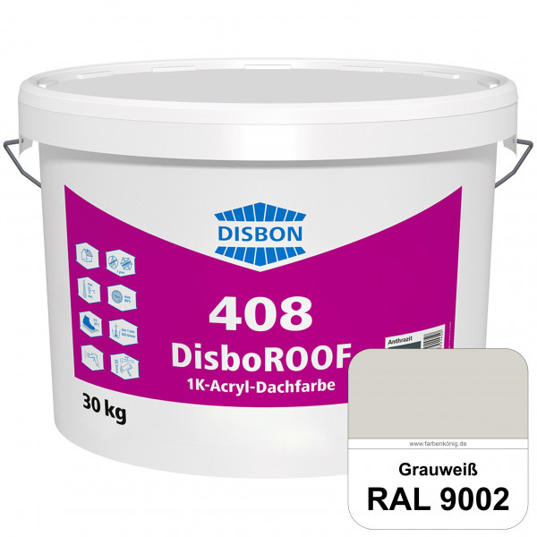 DisboROOF 408 1K-Acryl-Dachfarbe (RAL 9002 Grauweiß) Elastische Reinacrylatbeschichtung für Betondac