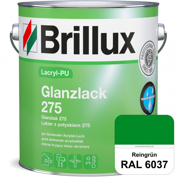 Lacryl-PU Glanzlack 275 (RAL 6037 Reingrün) Glänzender Lack (wasserbasiert) für z. B. Holz, Zink, Al