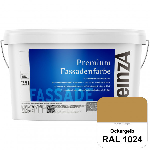 einzA Premium Fassadenfarbe (RAL 1024 Ockergelb) Hochwertige Fassadenfarbe mit Clean-Effekt