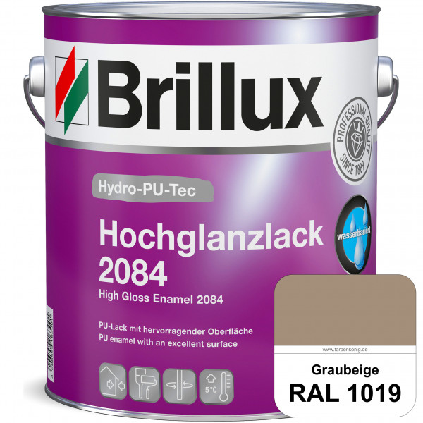 Hydro-PU-Tec Hochglanzlack 2084 (RAL 1019 Graubeige) wasserbasierter Hochglanzlack für Holz, Zink, A