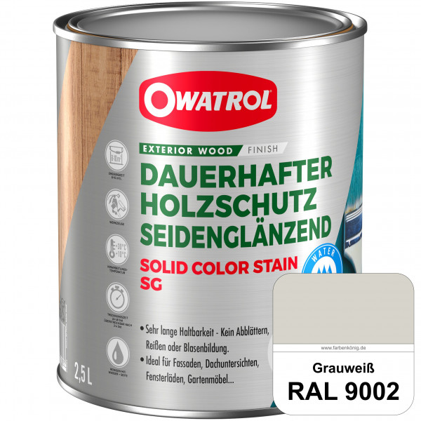 Solid Color Stain SG (RAL 9002 Grauweiß) deckende und seidenglänzende Wetterschutzfarbe außen
