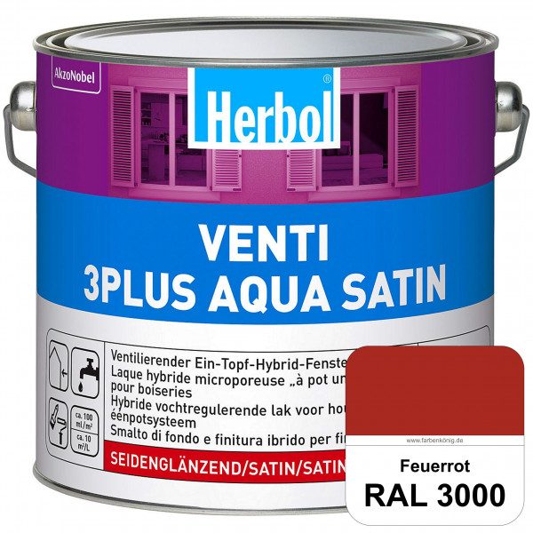 Venti 3Plus Aqua Satin (RAL 3000 Feuerrot) wasserbasierter & feuchtigkeitregulierender Ein-Topf-Fens