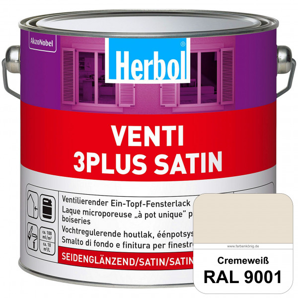 Venti 3Plus Satin (RAL 9001 Cremeweiß) feuchtigkeitregulierender & seidenglänzender Ein-Topf-Fenster