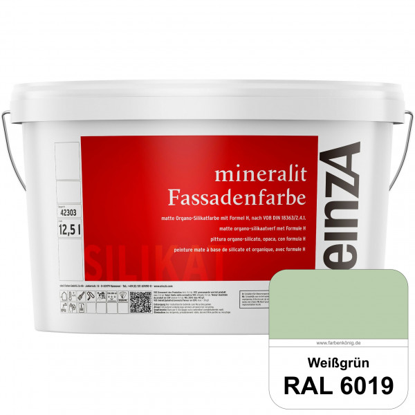 einzA mineralit Fassadenfarbe (RAL 6019 Weißgrün) wetterbeständige & streichfertige Silikatfarbe