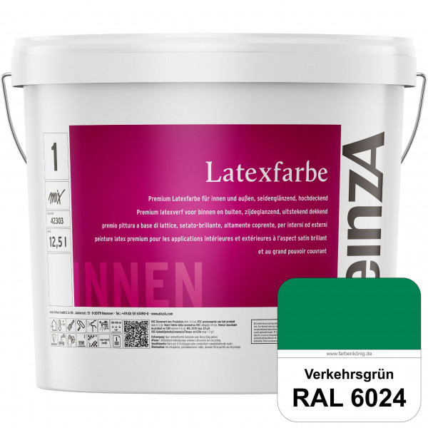 einzA Latexfarbe Premium (RAL 6024 Verkehrsgrün) Hochwertige scheuerbeständige seidenglänzende Latex