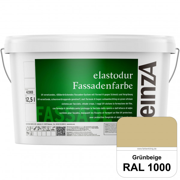 einzA elastodur Fassadenfarbe (RAL 1000 Grünbeige) UV-vernetzendes & rissüberbrückendes Fassadenfarb