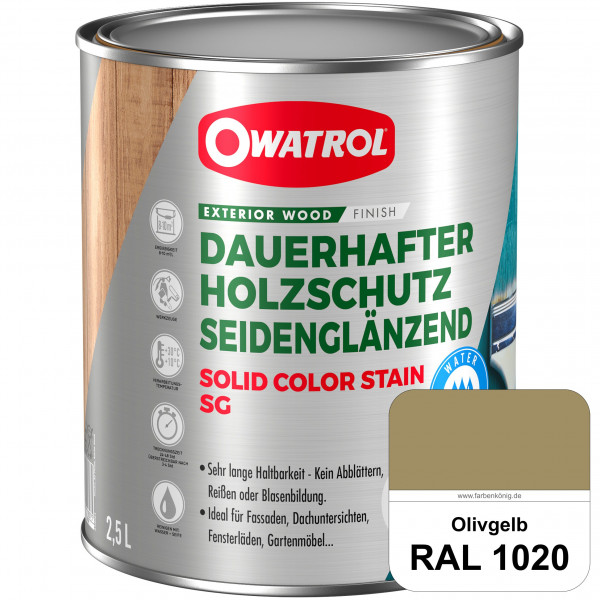 Solid Color Stain SG (RAL 1020 Olivgelb) deckende und seidenglänzende Wetterschutzfarbe außen