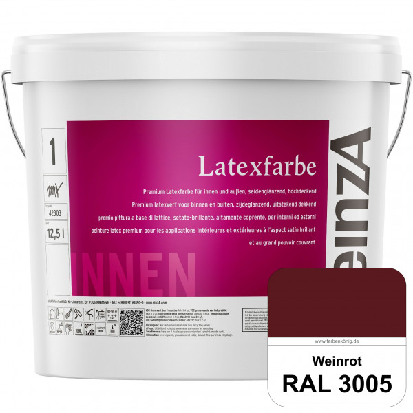 einzA Latexfarbe Premium (RAL 3005 Weinrot) Hochwertige scheuerbeständige seidenglänzende Latexfarbe