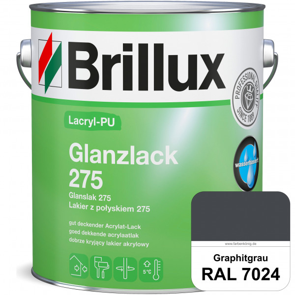 Lacryl-PU Glanzlack 275 (RAL 7024 Graphitgrau) Glänzender Lack (wasserbasiert) für z. B. Holz, Zink,