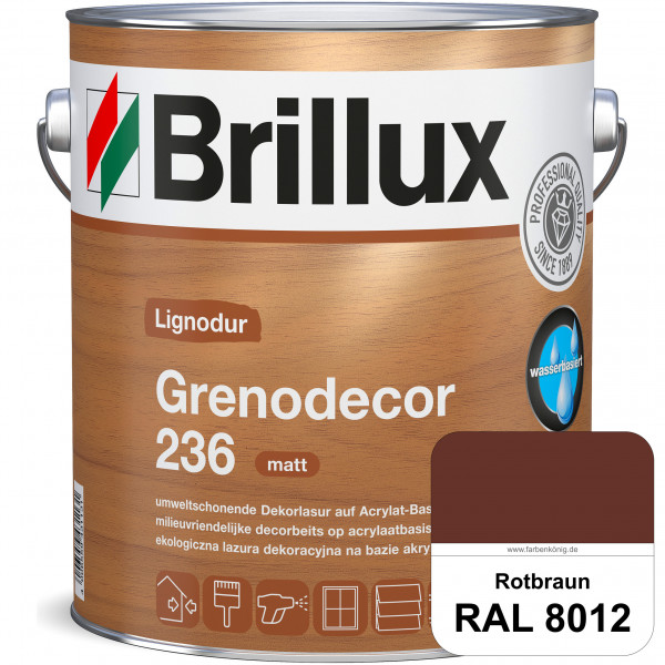 Grenodecor 236 (RAL 8012 Rotbraun) Umwelt- und gesundheitsschonende, diffusionsfähige Dekorlasur mit