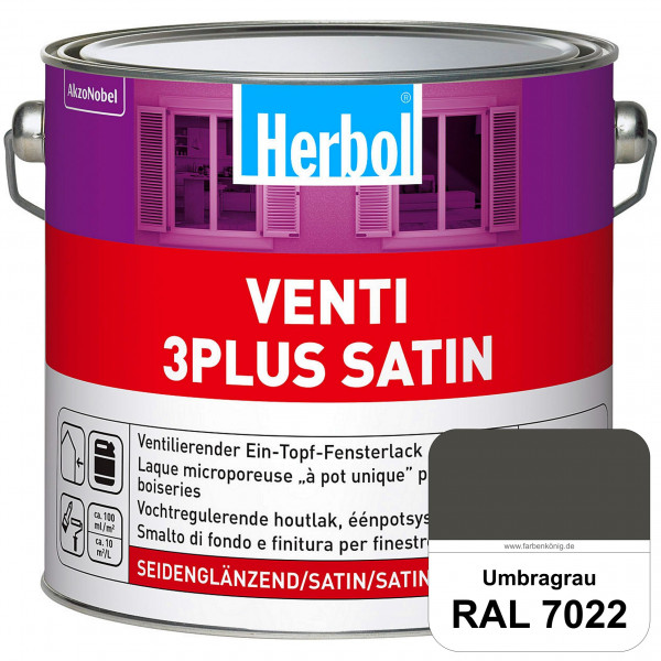 Venti 3Plus Satin (RAL 7022 Umbragrau) feuchtigkeitregulierender & seidenglänzender Ein-Topf-Fenster