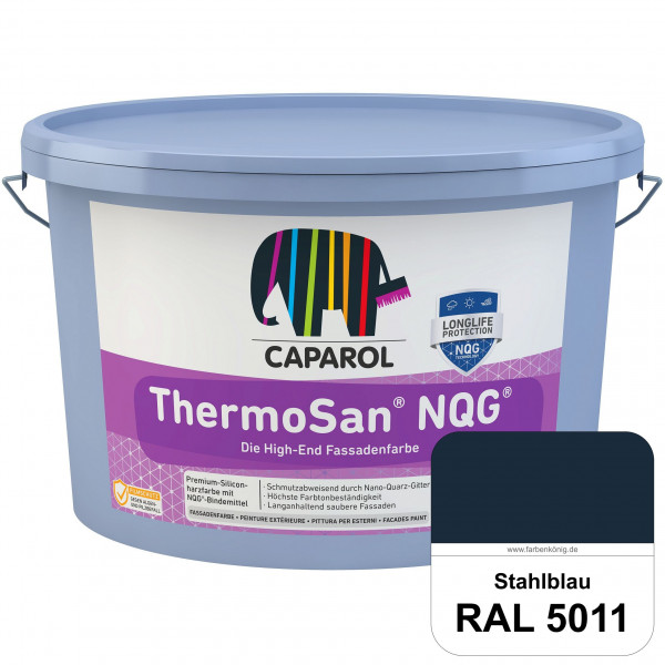 ThermoSan NQG (RAL 5011 Stahlblau) schmutzabweisende Siliconharz Fassadenfarbe mit Algen- und Pilzsc