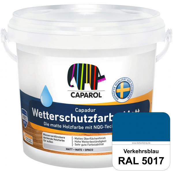 Capadur Wetterschutzfarbe Matt (RAL 5017 Verkehrsblau) matte Holzfarbe mit NQG-Technologie für außen