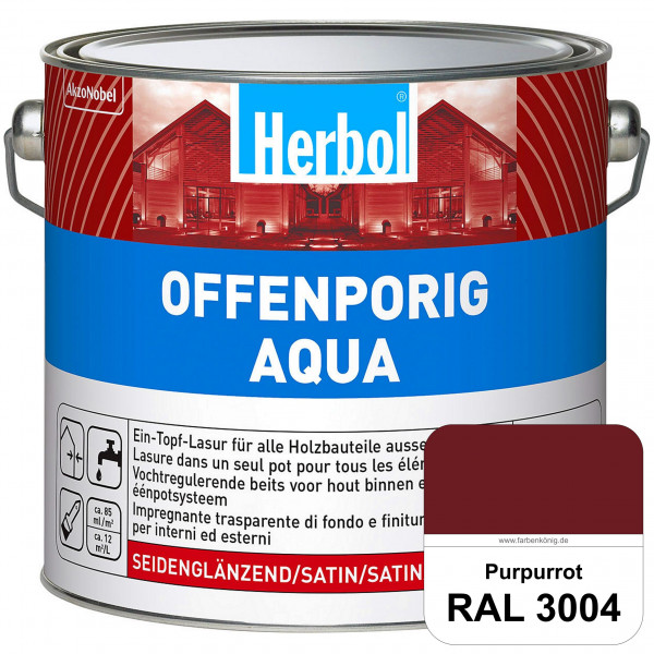 Offenporig Aqua (RAL 3004 Purpurrot) Wasserverdünnbar & hochwertige Ein-Topf-Holzlasur - Feuchteschu
