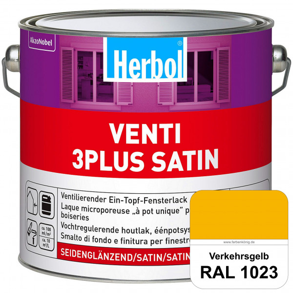 Venti 3Plus Satin (RAL 1023 Verkehrsgelb) feuchtigkeitregulierender & seidenglänzender Ein-Topf-Fens