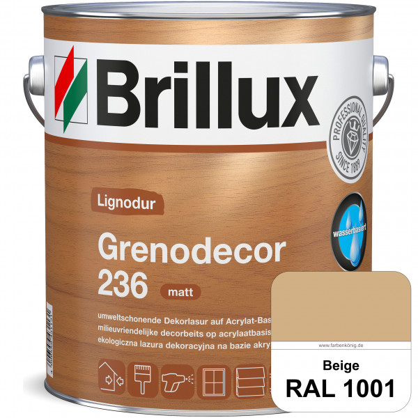 Grenodecor 236 (RAL 1001 Beige) Umwelt- und gesundheitsschonende, diffusionsfähige Dekorlasur mit na