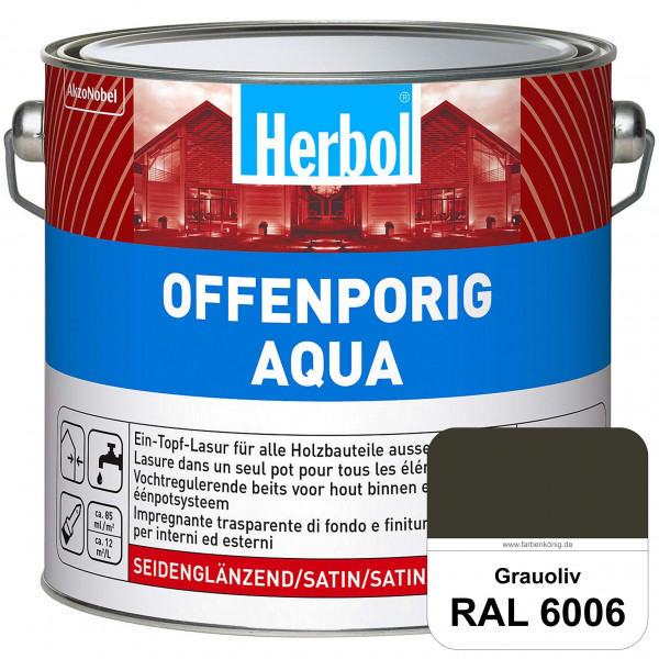 Offenporig Aqua (RAL 6006 Grauoliv) Wasserverdünnbar & hochwertige Ein-Topf-Holzlasur - Feuchteschut
