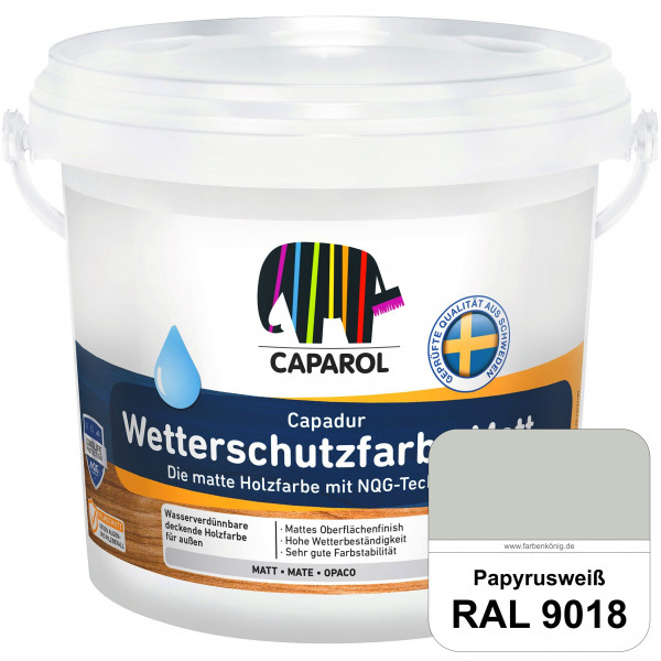 Capadur Wetterschutzfarbe Matt (RAL 9018 Papyrusweiß) matte Holzfarbe mit NQG-Technologie für außen