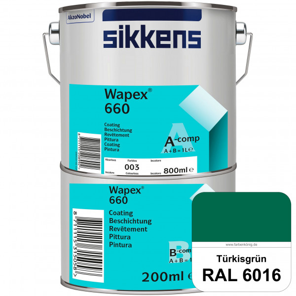 Wapex 660 Set (RAL 6016 Türrkisgrün) seidenglänzende 2K-Epoxidharzlack für Böden & Wände (innen)
