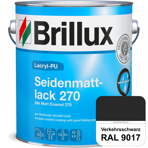 Lacryl-PU Seidenmattlack 270 (RAL 9017 Verkehrsschwarz) PU-verstärkt (wasserbasiert) für außen und i