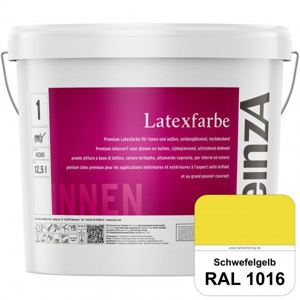 einzA Latexfarbe Premium (RAL 1016 Schwefelgelb) Hochwertige scheuerbeständige seidenglänzende Latex