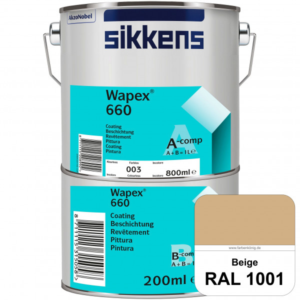 Wapex 660 Set (RAL 1001 Beige) seidenglänzende 2K-Epoxidharzlack für Böden & Wände (innen)
