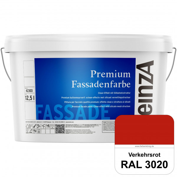einzA Premium Fassadenfarbe (RAL 3020 Verkehrsrot) Hochwertige Fassadenfarbe mit Clean-Effekt