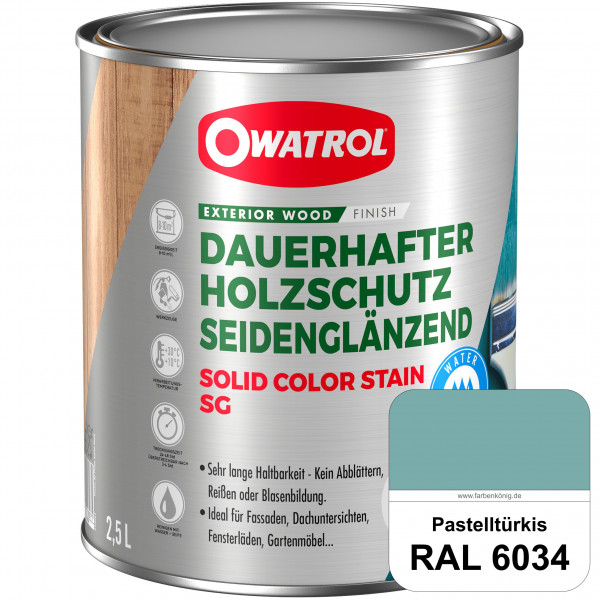 Solid Color Stain SG (RAL 6034 Pastelltürkis) deckende und seidenglänzende Wetterschutzfarbe außen