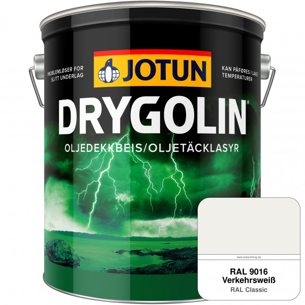 DRYGOLIN Oljedekkbeis - Deckende & wetterbeständige Öllasur für Außen (RAL 9016 Verkehrsweiß)