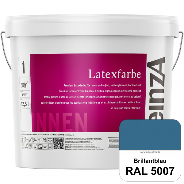einzA Latexfarbe Premium (RAL 5007 Brillantblau) Hochwertige scheuerbeständige seidenglänzende Latex