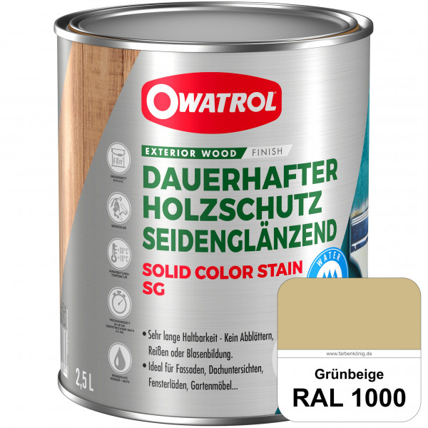 Solid Color Stain SG (RAL 1000 Grünbeige) deckende und seidenglänzende Wetterschutzfarbe außen