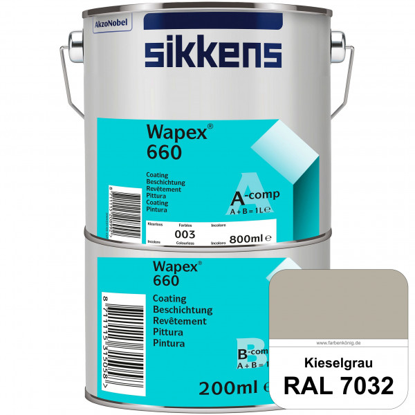 Wapex 660 Set (RAL 7032 Kieselgrau) seidenglänzende 2K-Epoxidharzlack für Böden & Wände (innen)