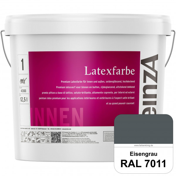 einzA Latexfarbe Premium (RAL 7011 Eisengrau) Hochwertige scheuerbeständige seidenglänzende Latexfar