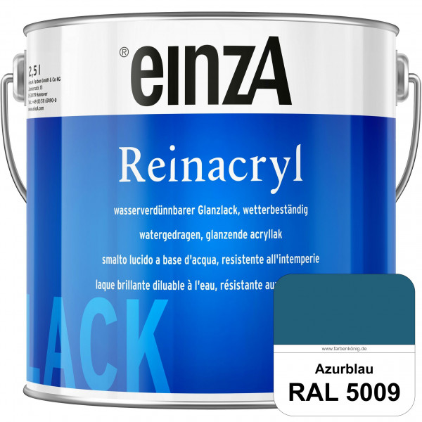 einzA Reinacryl (RAL 5009 Azurblau) wetterbeständige glänzende Acryl-PU-Lackfarbe