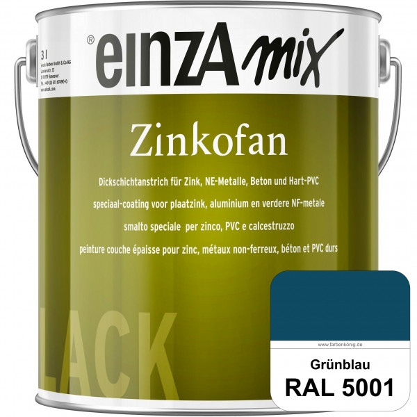 einzA Zinkofan (RAL 5001 Grünblau) Hoch wetterbeständiges "Dickschicht-1-Topf-System"
