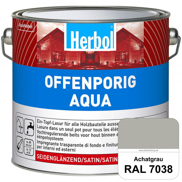 Offenporig Aqua (RAL 7038 Achatgrau) Wasserverdünnbar & hochwertige Ein-Topf-Holzlasur - Feuchteschu