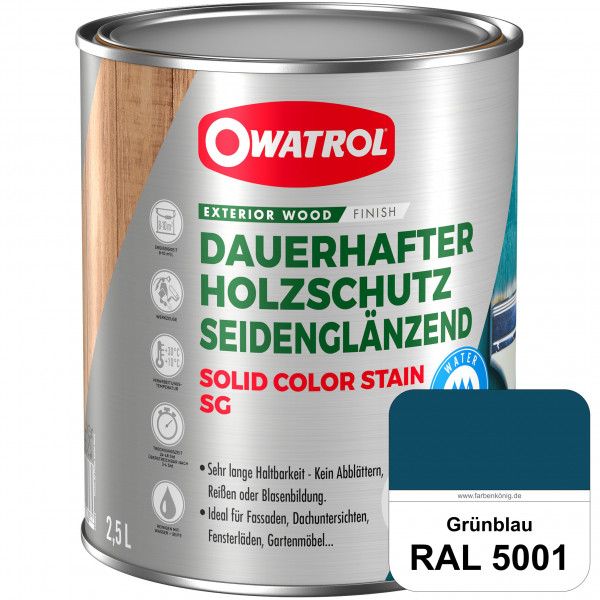 Solid Color Stain SG (RAL 5001 Grünblau) deckende und seidenglänzende Wetterschutzfarbe außen